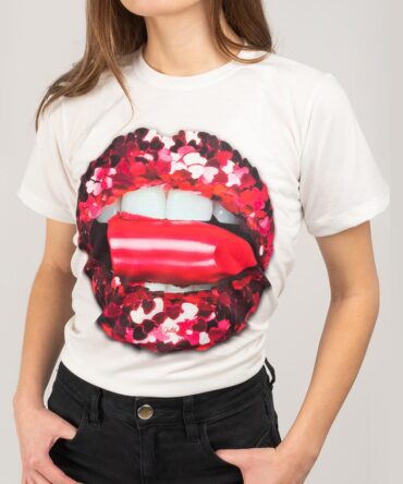 Polera Glitter Lips manga corta mujer